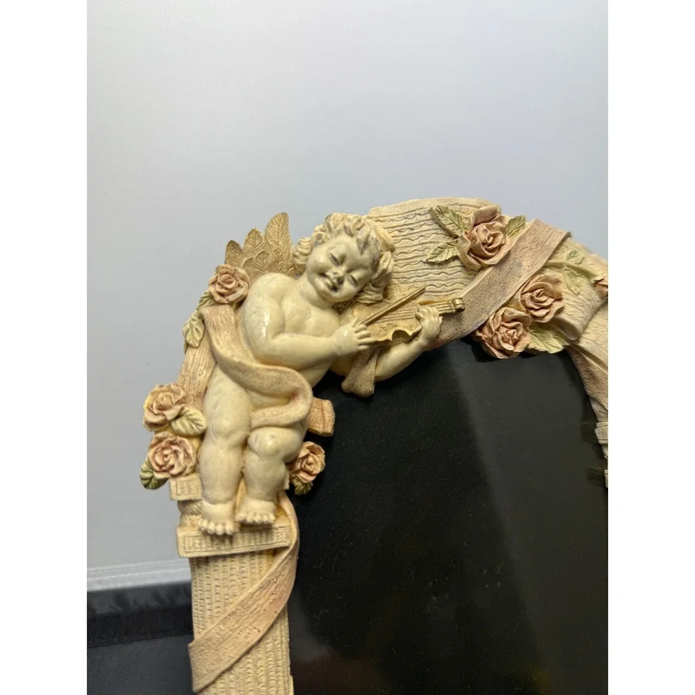 Hand‎ Painted Cherub Picture Frame Angel Violin renaissance decor holds 6 x 4.5